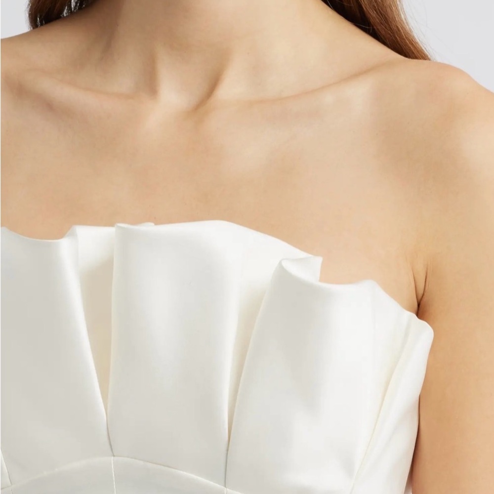 Amsale Pleated Bodice Ivory White Cocktail Dress Luxury Size 6 - Picture 6 of 11